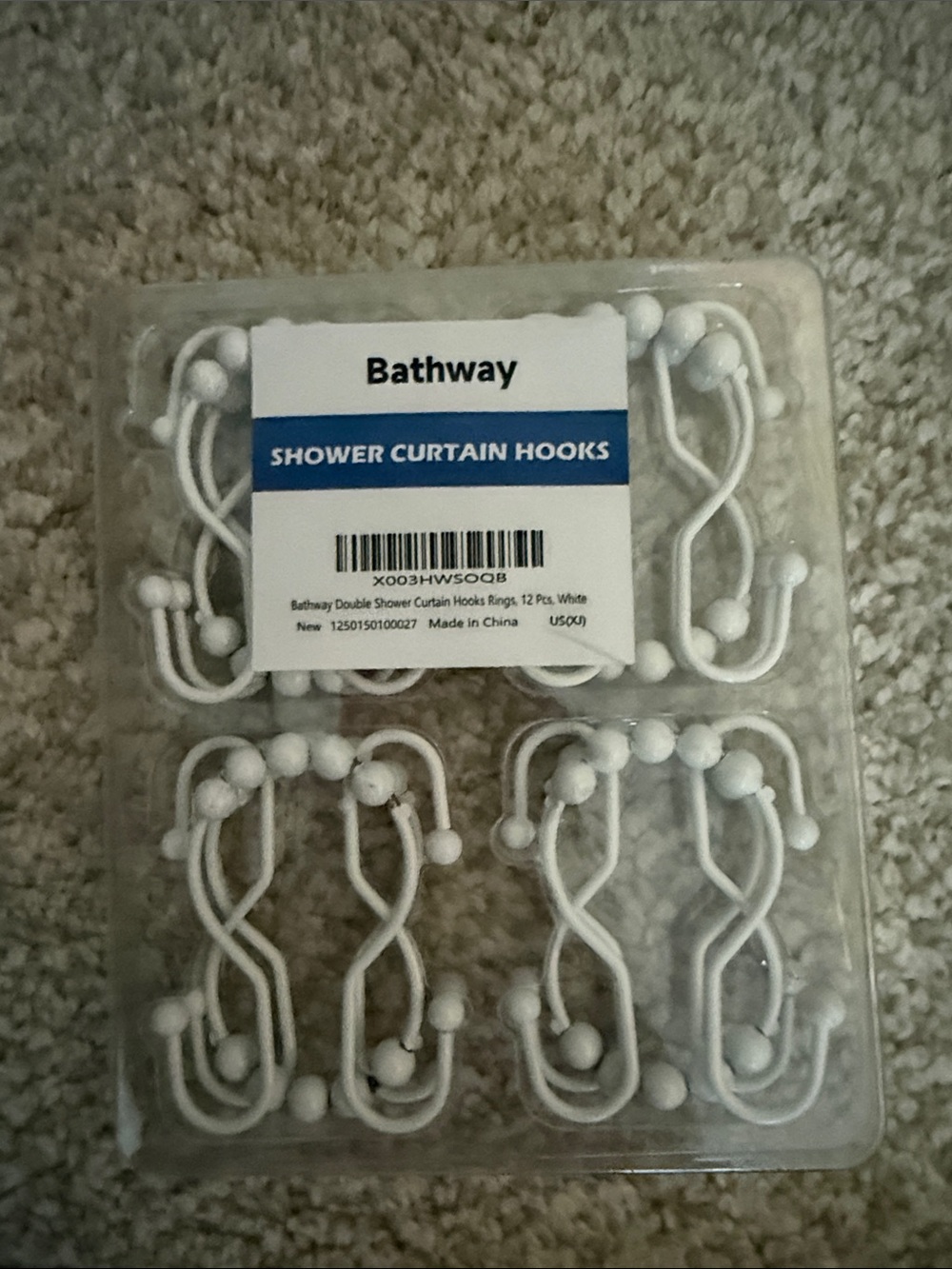 White Shower Curtain Hooks - Set of 12